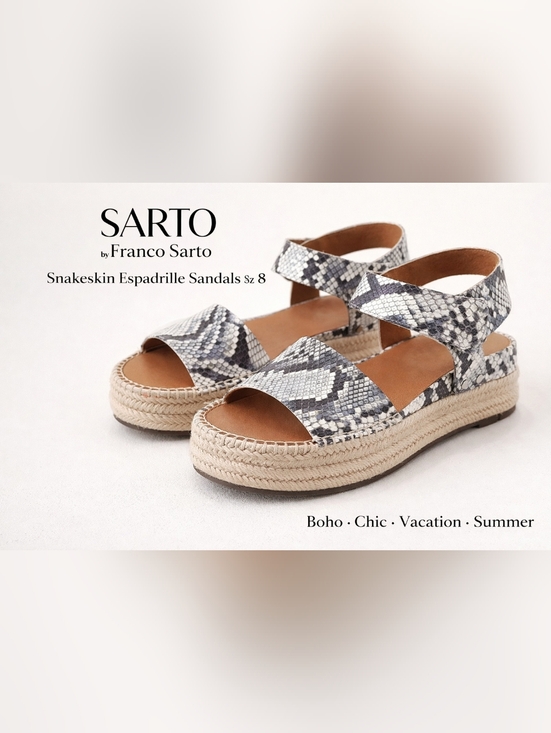 SARTO By Franco Sarto Shoes - Sarto by Franco Sarto Snakeskin Espadrille Sandals Sz 8 Platform Braided Sole